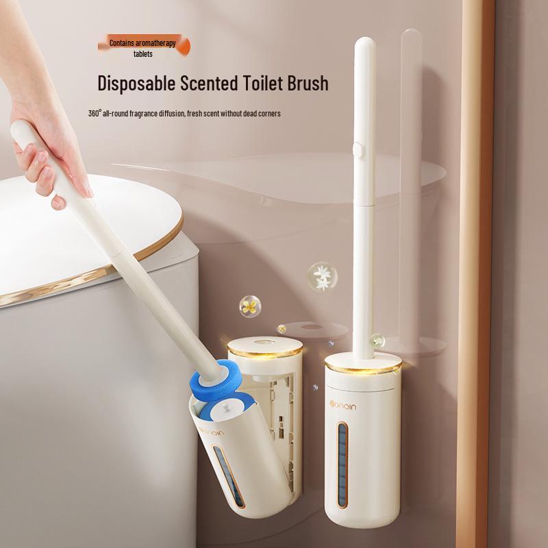 Wall-Mounted Disposable Toilet Brush with Replacement Heads - Household Cleaning Essential