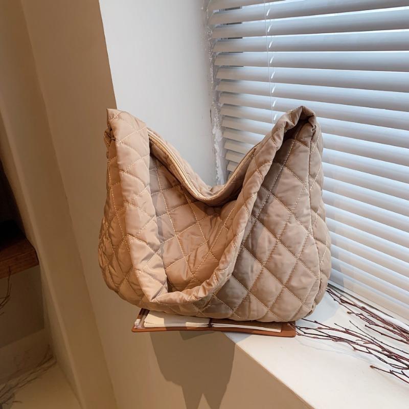New trendy cotton clothes large capacity rhombus embroidery thread underarm tote bag women's bag autumn shoulder oblique span bag
