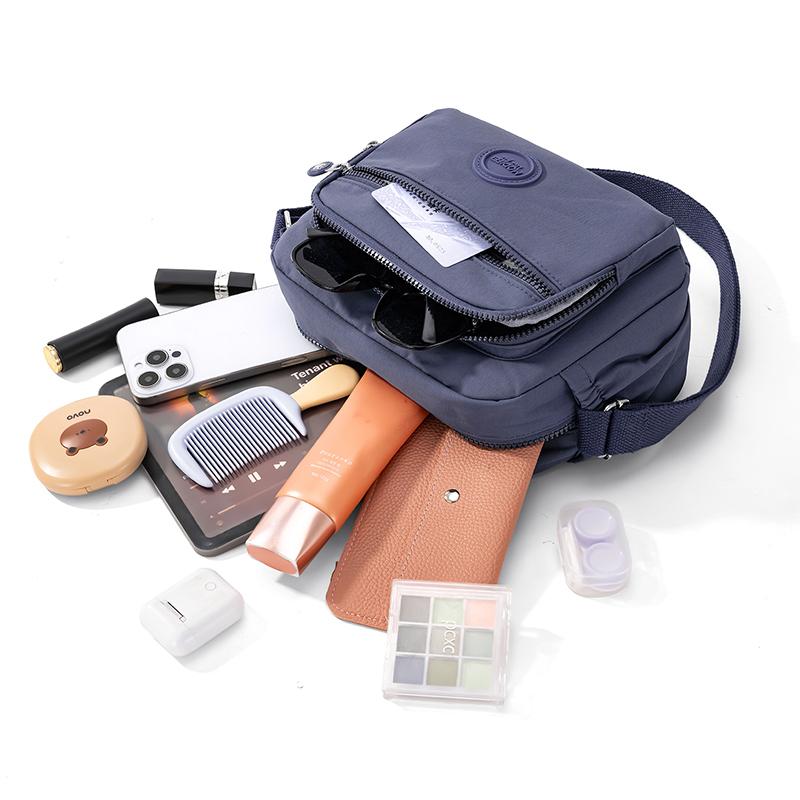 Crossbody Bag Multi-Layer Pocket Shoulder Bag Water-Repellent Nylon Women's Small Square Bag