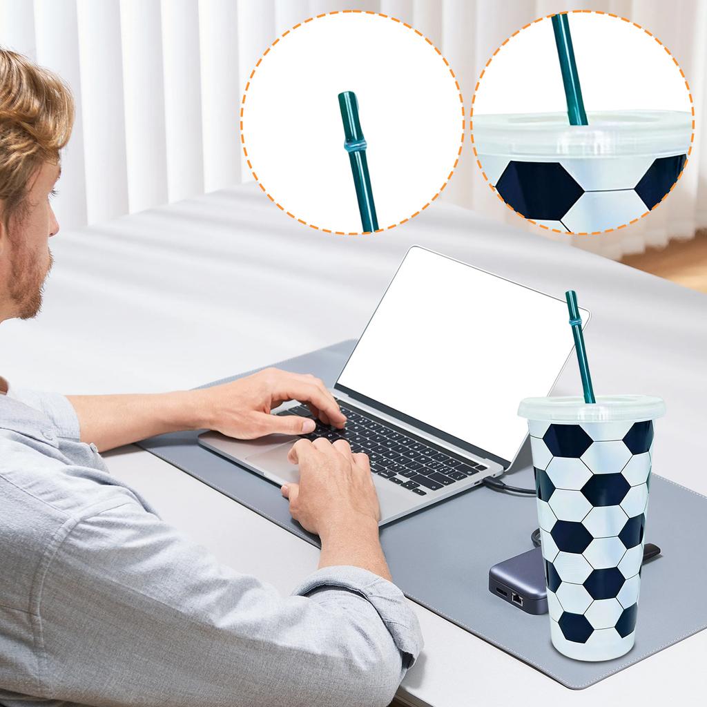 Large Capacity 710ml Single-Wall Plastic Cup With Soccer Pattern And Straw
