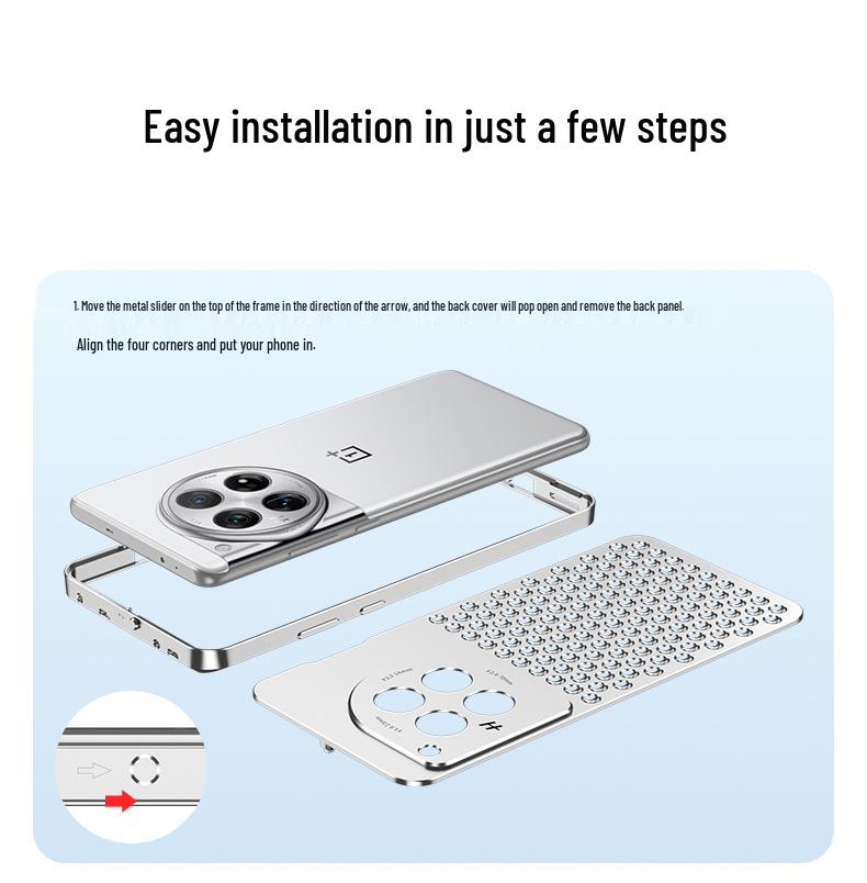 OnePlus 12 Honeycomb Metal Phone Case with Heat Dissipation and Spring Buckle