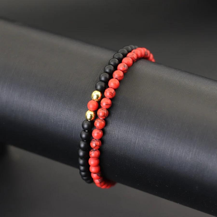 Unique 2Pcs/Set Beaded Bracelet Men 4mm Samll Stone Tiger Eyes Howlite Malachite Braslet Homme Perfect Gift For Boyfriend Joias