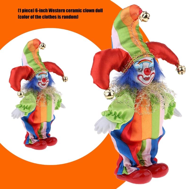 Flexible Part Ceramic Clown Statue Bright Fabric Costume Seasonal Decoration Gift For Christmas Celebration 6 Inches