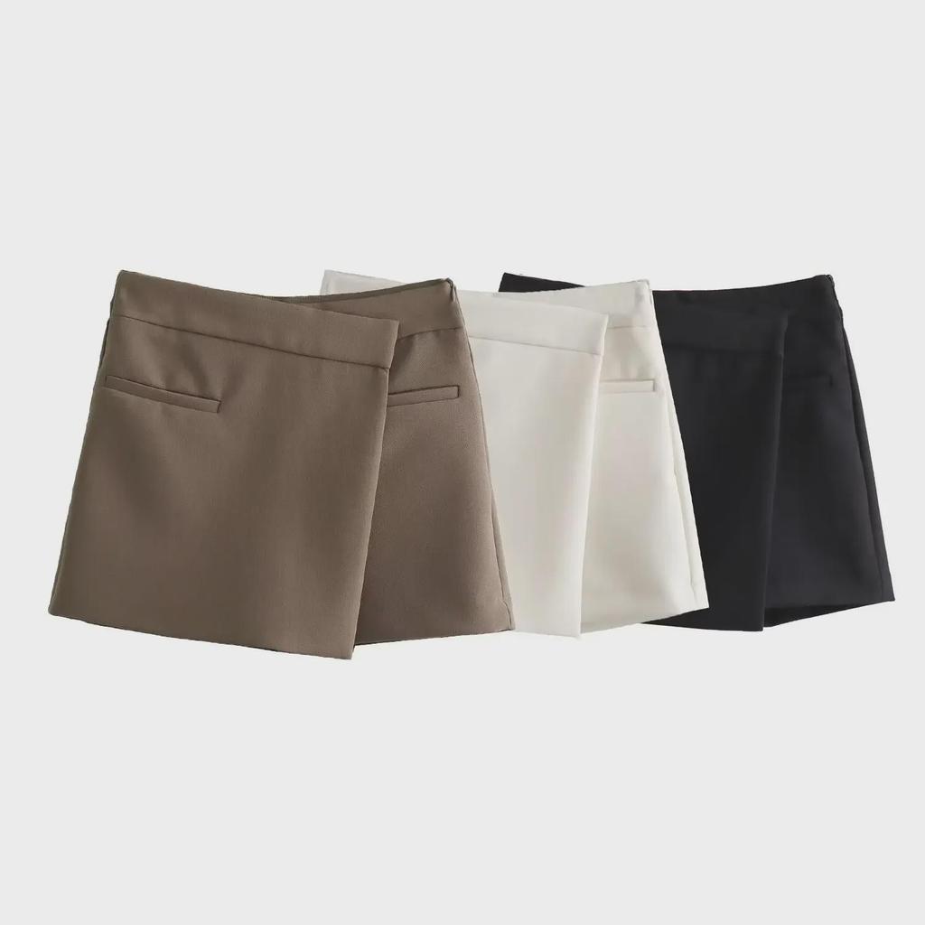 2023 Autumn European & American Women's Asymmetrical Three-Color Casual Skirt Pants