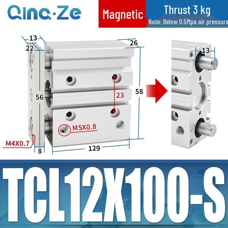 Kompaktowy pneumatyczny wielotłoczkowy cylinder trójosiowy TCL (12/16/20/10-100S)