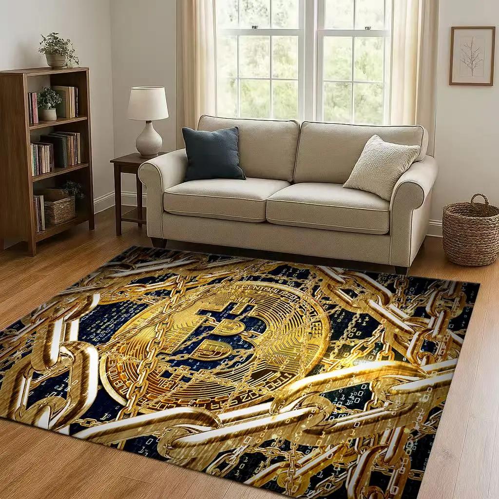 HD Rich BTC Bitcoin Circuit Board Art Cartoon Living Room Non-Slip Area Rug Carpet for Bedroom Playroom Sofa,Home Decor Doormat