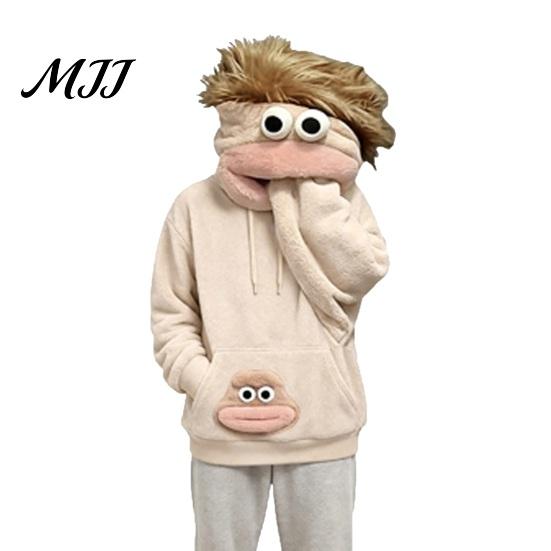 Big Mouth Creature Sweatshirts Flannel Hoodie, Unisex Oversized Fleece Hooded Comfortable Sweatshirt, Plush Pullover Top for Halloween Party
