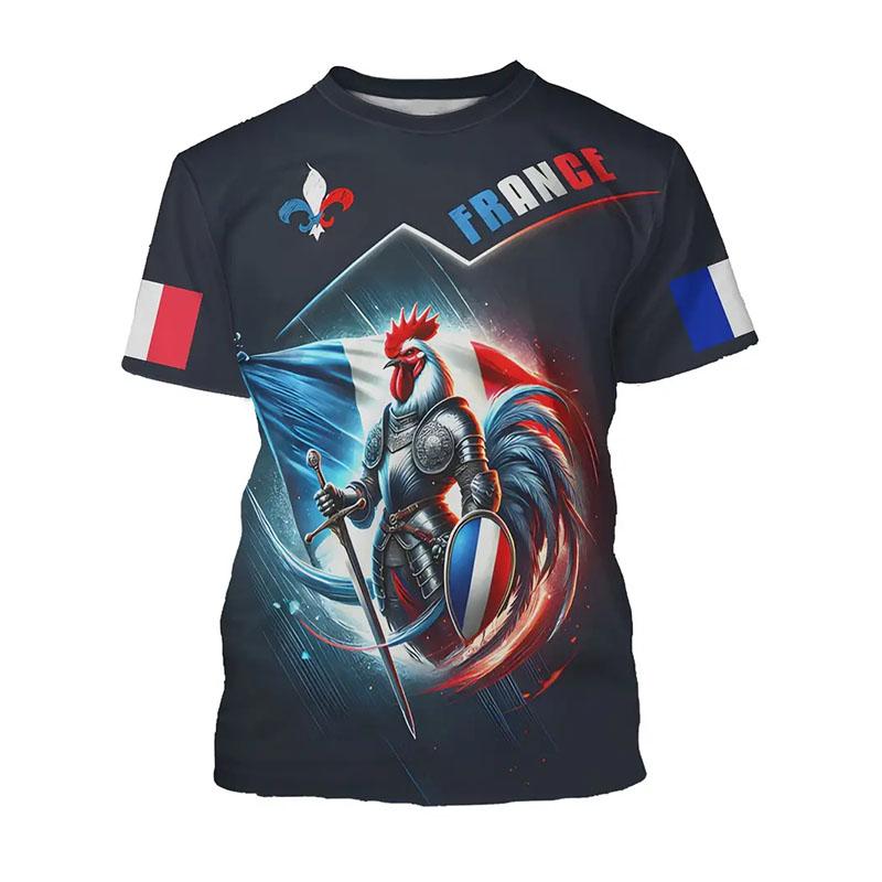 France Retro Flag Print Tshirt Street Casual Harajuku Mens Clothing Oversized T Shirts Football Cock Harajuku Pattern Tee Top