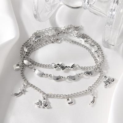 Silver Color Stars and Moon Anklets for Women Bohemian Multilayer Anklet On Leg Fashion Beach Jewelry Foot Accessories