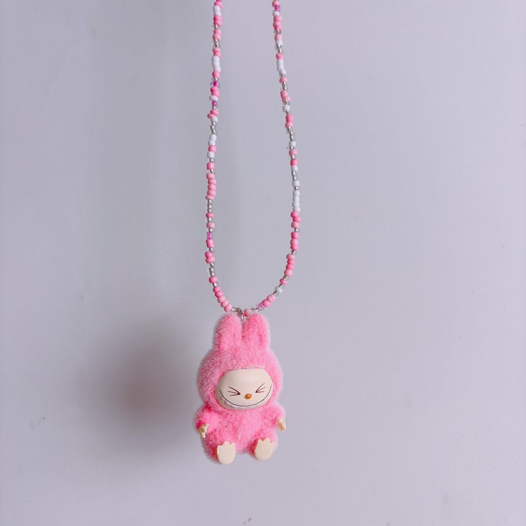 Colorful Labubu Bead Sitting Party Necklace Long Women's 2025 New Niche Design Collarbone Chain