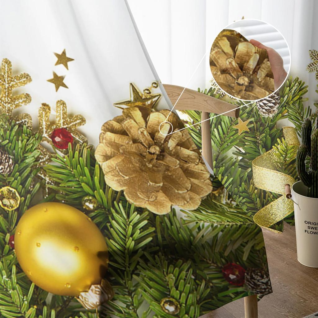 Christmas Pine Needles Lights Sheer Curtains for Living Room Decoration Window Curtains Kitchen Tulle Voile Curtains