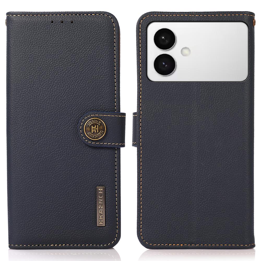 KHAZNEH for Samsung Galaxy S26 Edge Case Genuine Cow Leather RFID Blocking Wallet Phone Cover