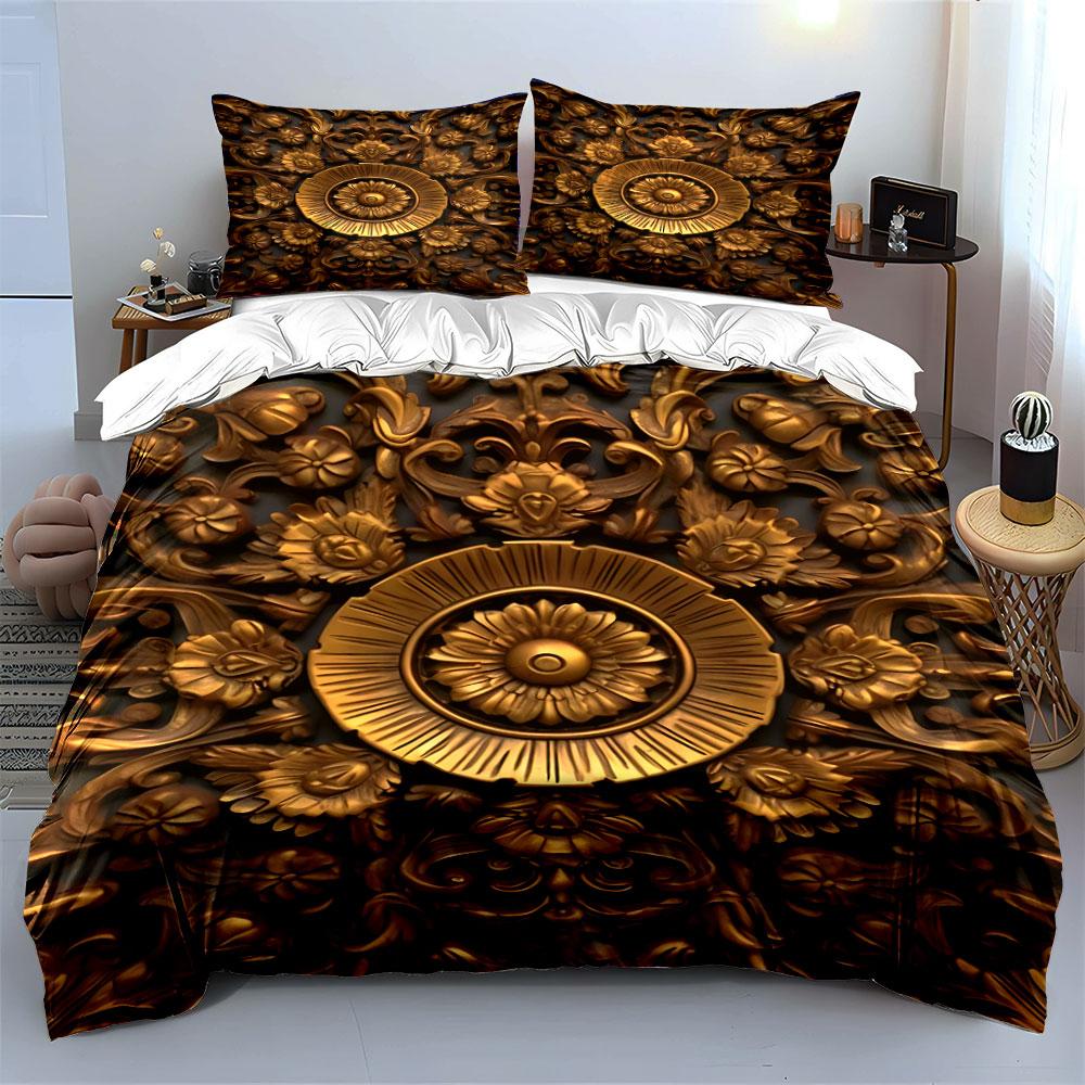 Luxury Golden Decorative Set Multiple Sizes Kid'S And Adults' Bedroom Exquisite 3Pc Bedding Set, Gift