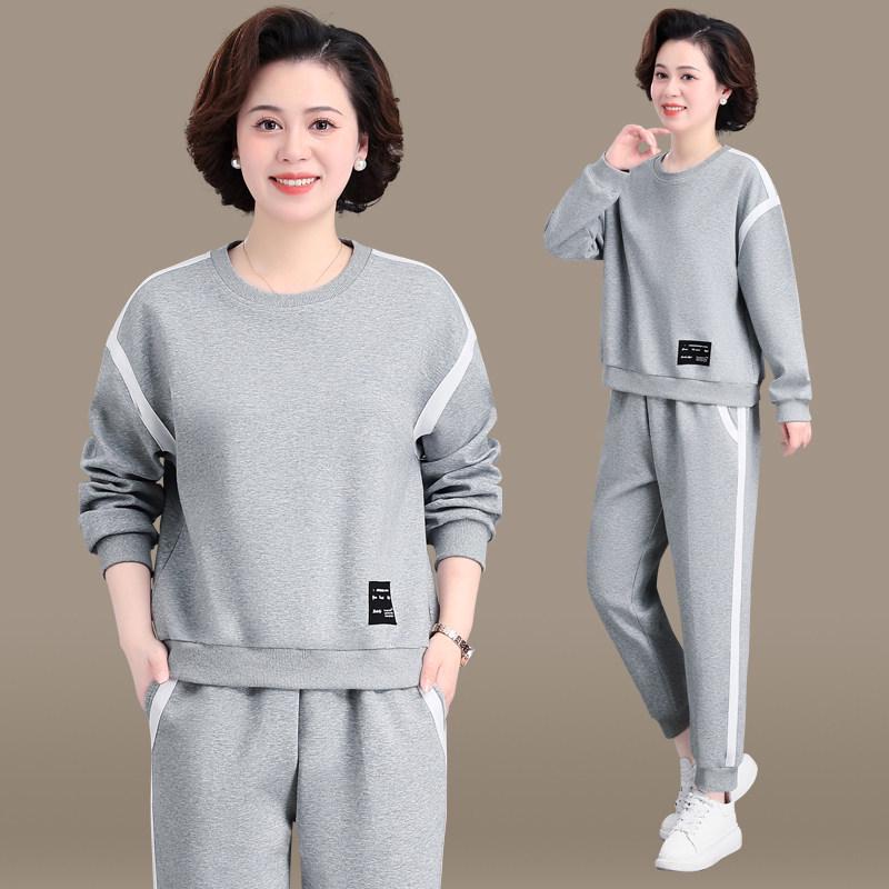 

Autumn 2026 Stylish Sportswear Set: Middle-Aged & Elderly Women s Two-Piece Hoodie for Spring & Fall 3XL (130-140 lbs) квітковий/сірий колір