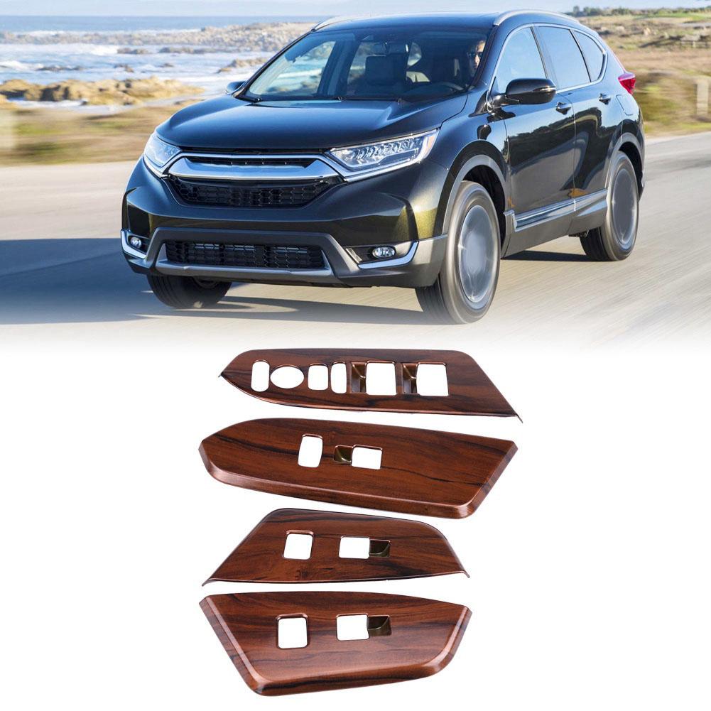 4Pcs Interior Inner Window Switch Panel Cover Tirm for Honda CRV 2017 (Peach Wood Grain)