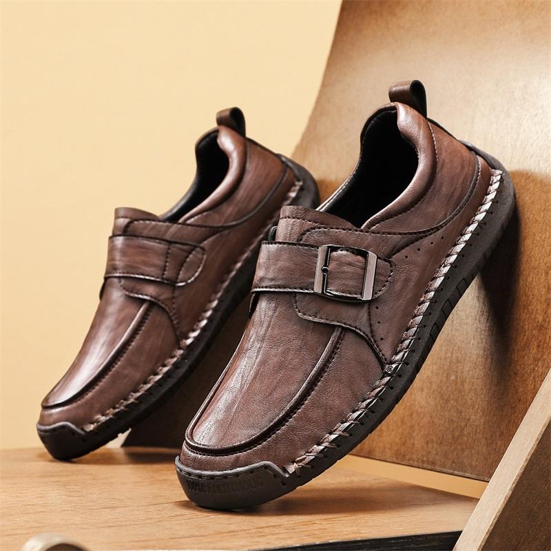 Men's Leather Shoes Slip on Casual Sneakers Flats Walking Shoes