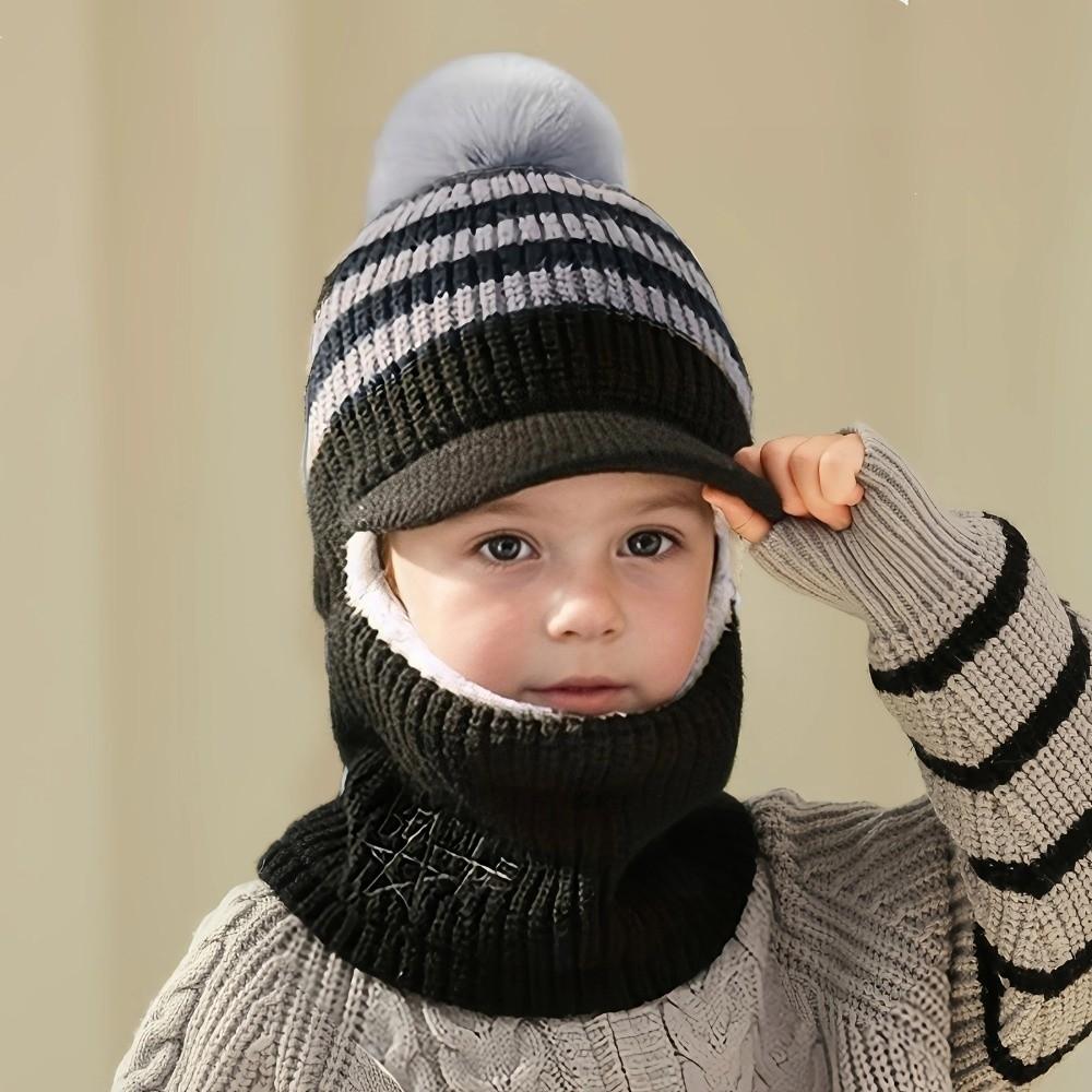 Plüsch Kinder Ohrenschutz Sturmhaube Thermisch Warm Nackenwärmer Mütze 2 in 1 Dick Gestrickte Beanie Wandern