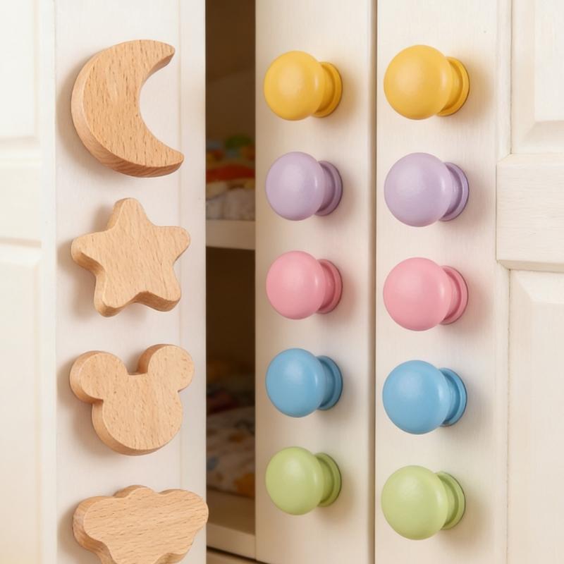 Lovely Wood Handle Wardrobes Handle Hardware Drawer Knobs Children Room Furniture Accessories Door Pulls