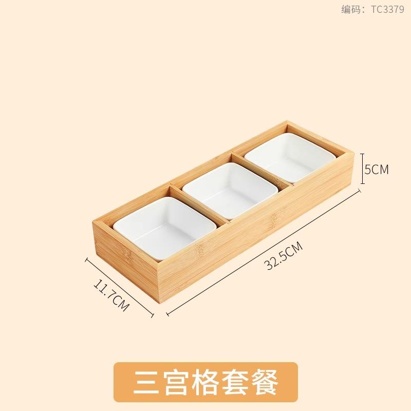 Farfurie de gustări din bambus, cu 9 compartimente de tăvi, farfurie japoneze pentru sushi, restaurant, oală fierbinte, platou de servire, masă de ceai, farfurie cu fructe uscate