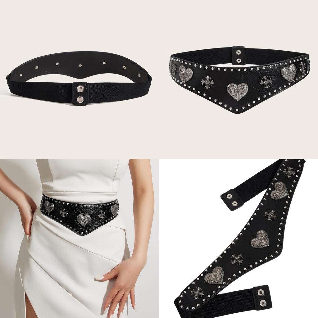 Ladies Faux Leather Waist Cincher With Metal Buckle And Elastic Stretch For Retro Style