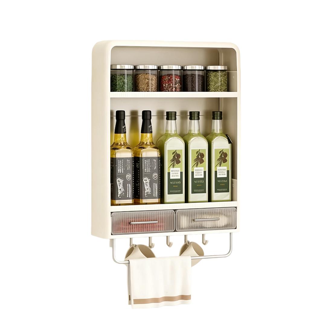 

YOUQIN Kitchen Storage Rack, Multifunctional Spice Rack, Wall-Mounted Shelf, Sauce And Vinegar Seasoning Jar Organizer Box, Two-Tier білий