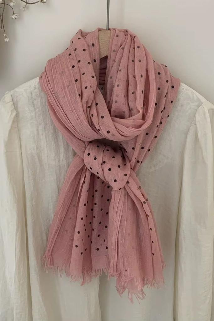 Pink Polka Dot Scarf - 50% Viscose, 50% Cotton