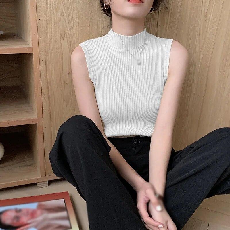 Ženy Jednoduchá vnitřní základna Pletená vesta Small Sling Wear Retro Oblek s odpovídající chutí Top Bez rukávů