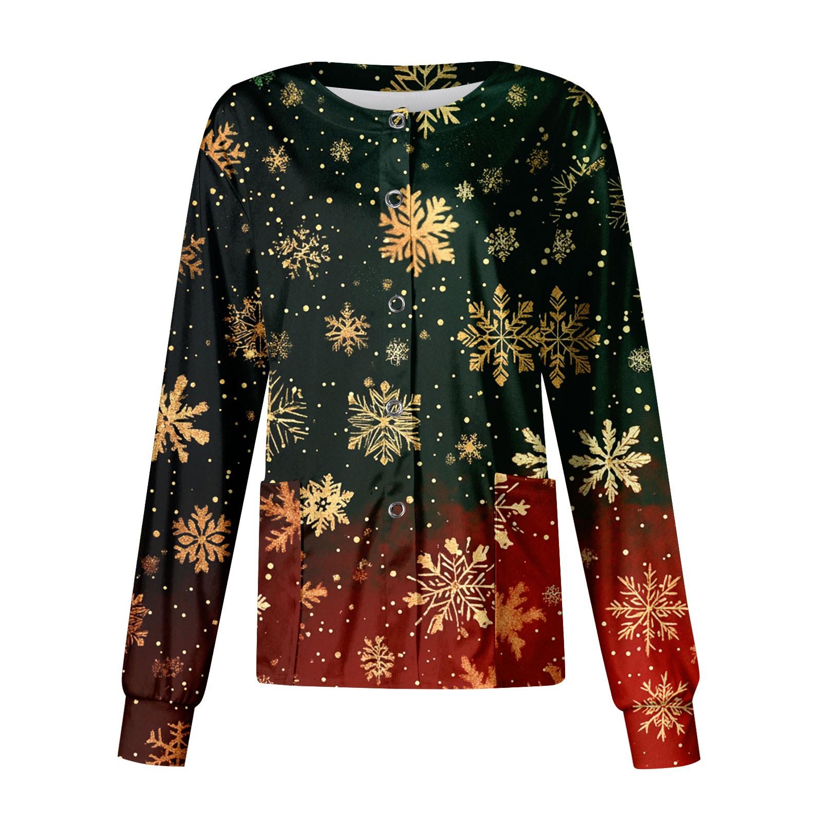 Женский повседневный однобортный топ с длинным рукавом и рождественским принтом Dry-nurse — фото 6