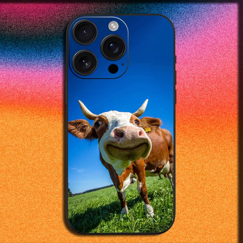 

Lovely Cute Cow Cows OX Phone Case For iPhone 16,15,14,13,12,11,Pro,XS,Max,XR,Plus,E,Mini Soft Black Cover iPhone14