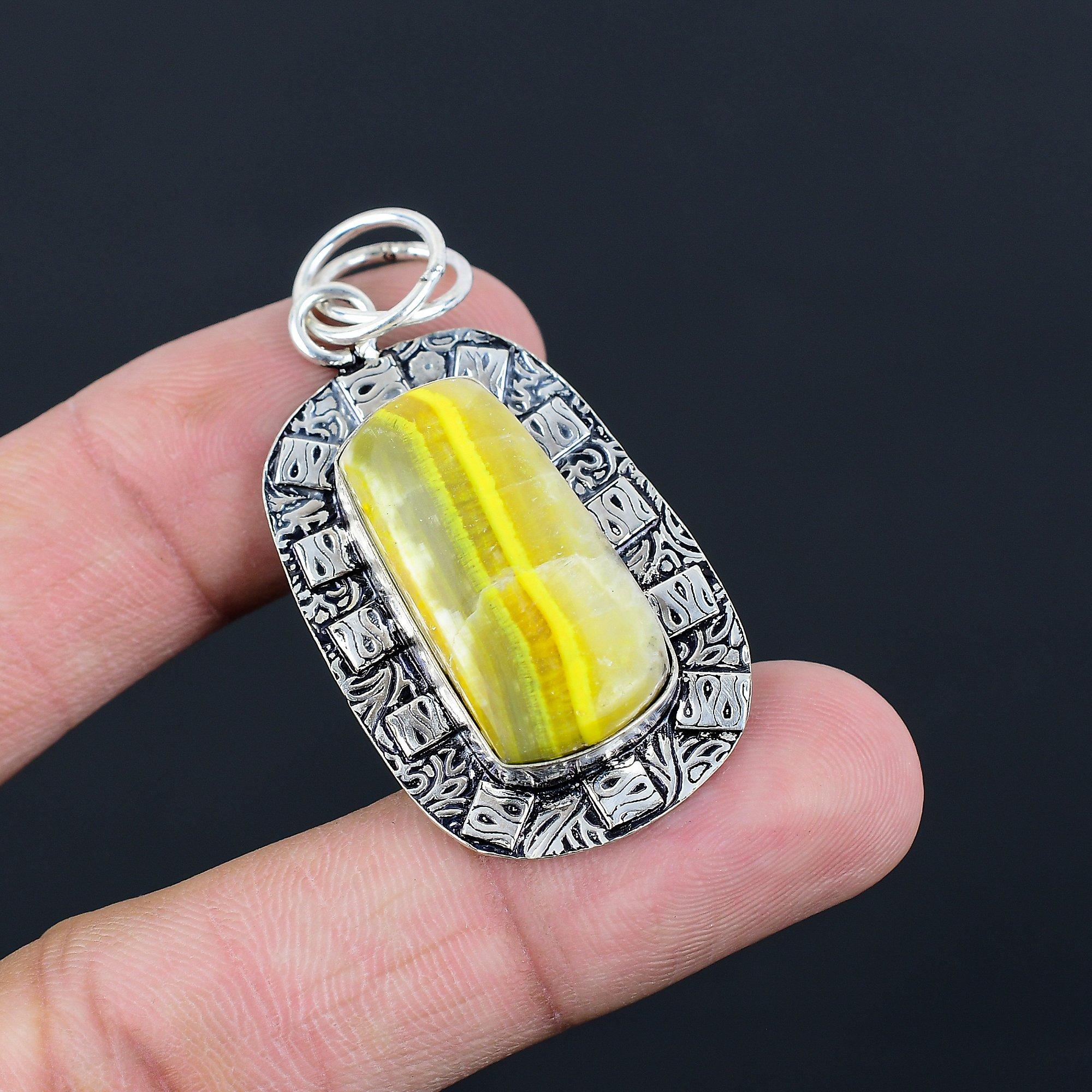 925 Sterling Silver Natural Bumble Bee Jasper Unique Engagement Pendant Jewelry
