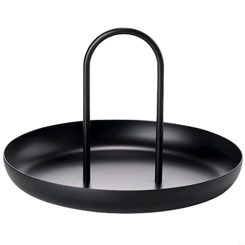 

Nordic Desktop Plastic Storage Tray Round Jewelry Plate with Handle X3UC чёрный