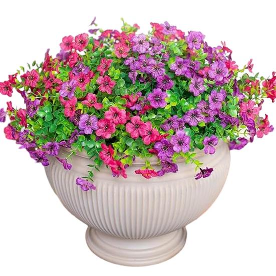 12 Bundles Artificial Flowers for Outdoors Multicolor Morning Glory with Eucalyptus UV Resistant Faux Silk Flower for Spring Summer Home Planter