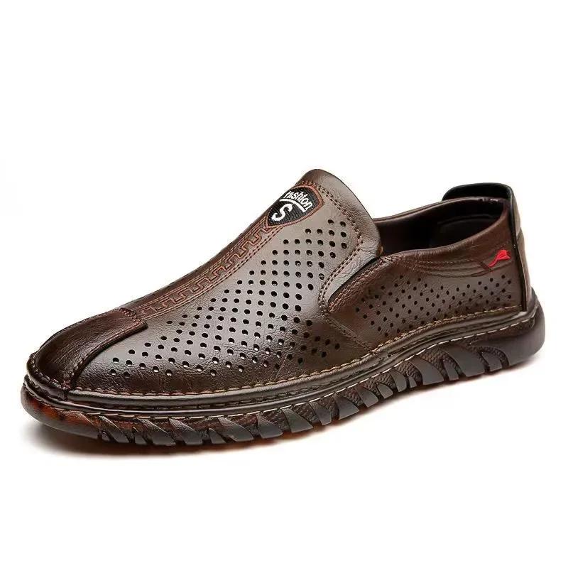 2025 Men's Genuine Leather Shoes Summer Breathable Slip On Business Casual Flats Loafers for Men Classic Moccasins Driving Shoes