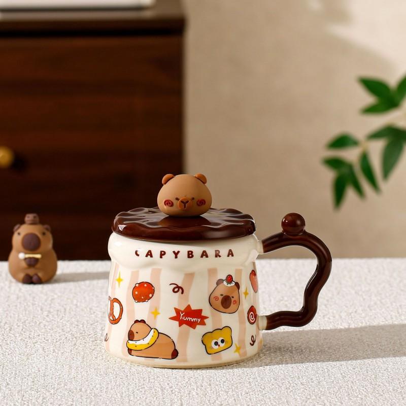 Capybara Mug With Lid Cute Ceramic Coffee Cup Office Couple Women 400ml