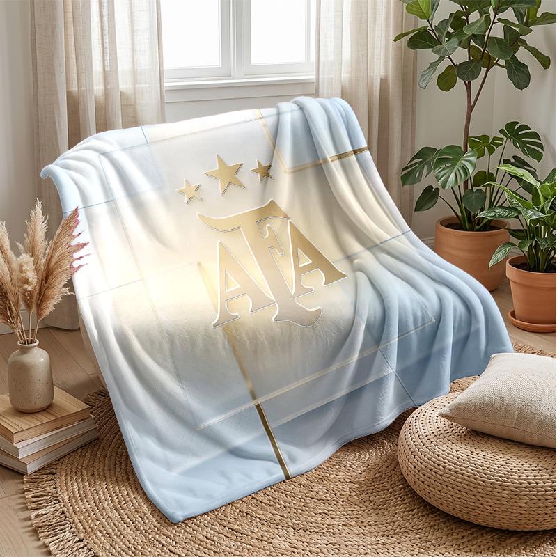 Argentina Football Printed Flannel Blanket Skin Friendly Warm Decorative Throw for Indoor Couch Bed Daily Use