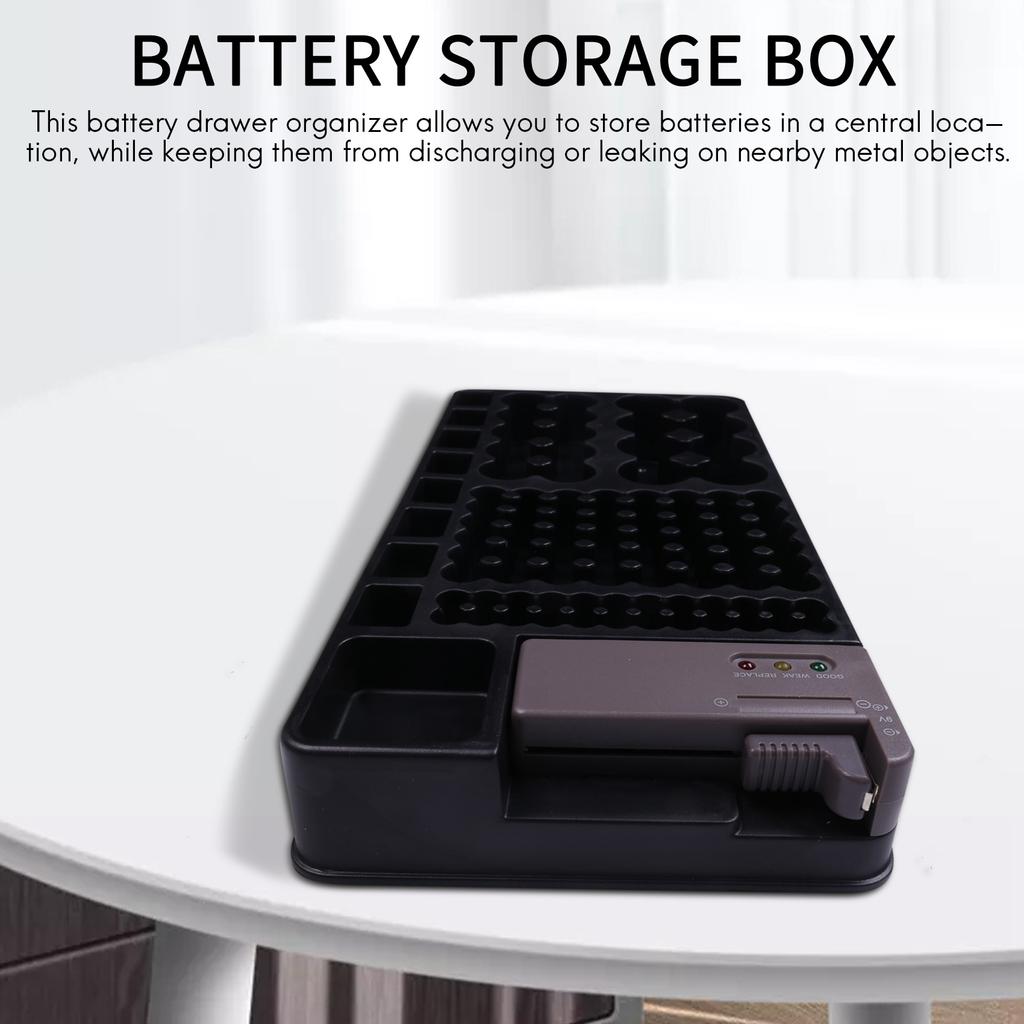 BHBL Battery Storage Organizer Holder with Tester - Battery Rack Case Box Holders Including Battery Checker For AAA AA C D 9V An