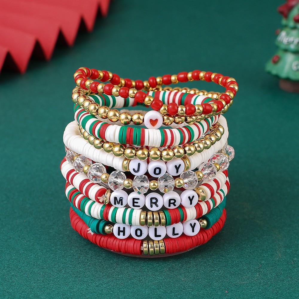 Kerst sieraden over de grens: Set Armbanden met Kralen van Polymeerklei en Imitatieparels met Hanger van Kerstman & Rendier