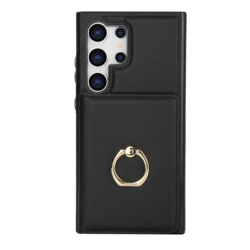 Brieftaschen-Hülle mit Kartenhalter, 360° drehbarer Ring-Ständer, Magnetverschluss für Samsung Galaxy S25 S24/S23/S22/S21 Ultra/Note 20