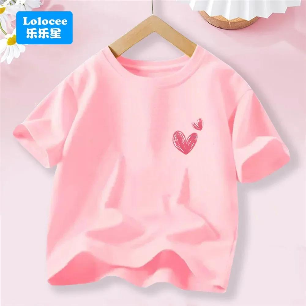 Sweet Heart Print T-Shirt Crew Neck Short Sleeve T-Shirt Casual Every Day Tops, Girls Clothing Fashion Teens Sport Clothes