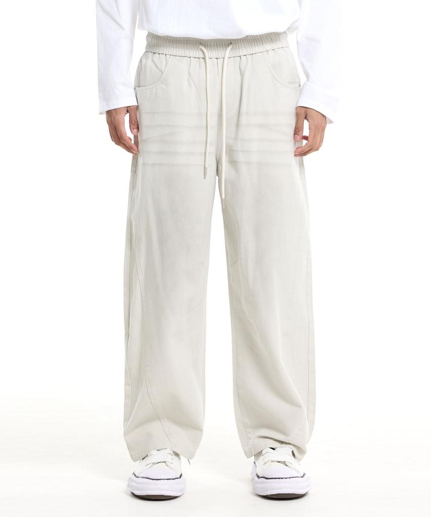CREAM SODA LAB Front Catbrush Washed Cotton Elastic Waist Pants Ivory