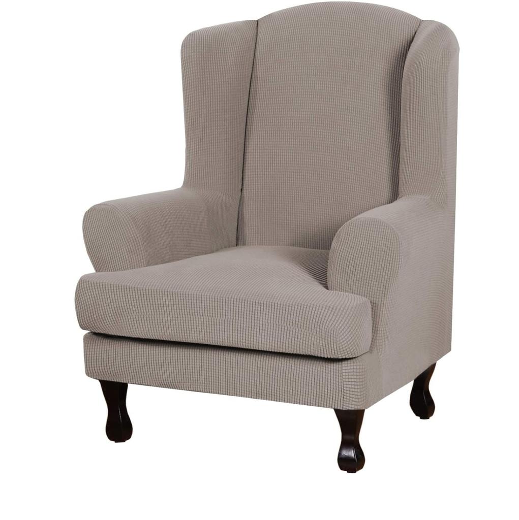 Wingback Chair Covers 2 Piece Wing Chair Slipcover Stretch Slipcover for Wingback Chairs Wing Chair Cover with Elastic Bottom Non-Slip Furniture Cover