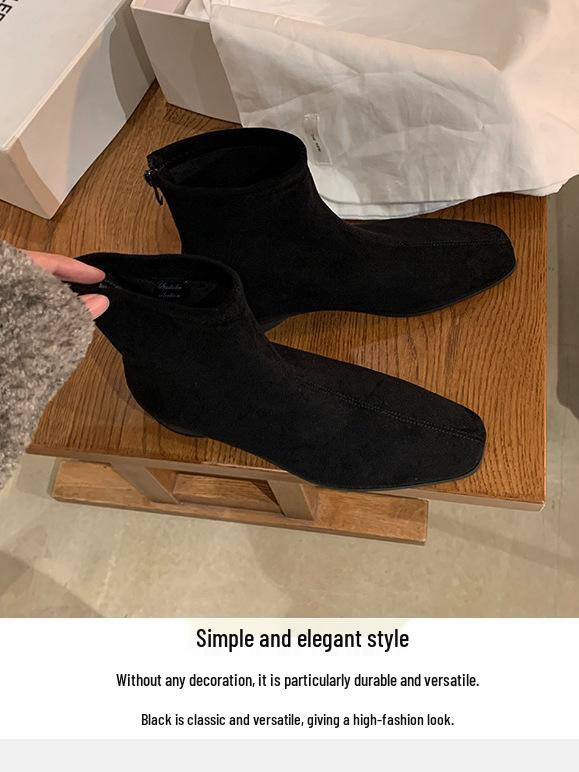 Grape Mom's Korean Retro Square Toe Suede Chunky Heel Martin Boots for Women - Height-Enhancing, Versatile Autumn/Winter Short Boots