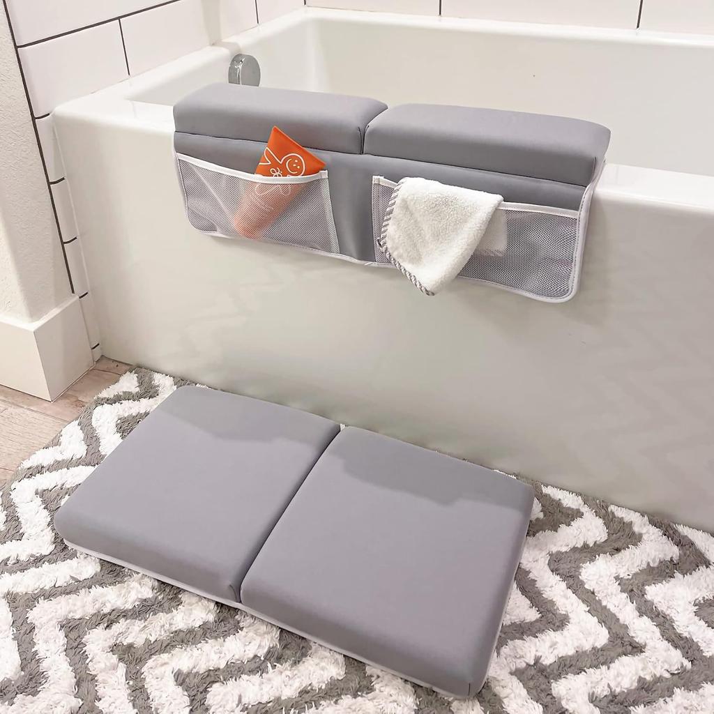JJGoo Bath Kneeler with Elbow Rest Pad Set, 1.5 inch Kneeling Pad Mat for Bathtub - Gray