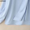 VONDA Womens Casual Tie Up V Neck Long Sleeve Casual Office Shirts Blouse