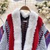 Chic Ethnic Style Color Collision Shawl Sweater Jacket Women Patchwork Soft Warm Hairball Cape Cloak  Knitted Cardigan