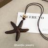 Seaside Wooden Starfish Pendant Necklace - Retro Chinese Style Sweater Chain