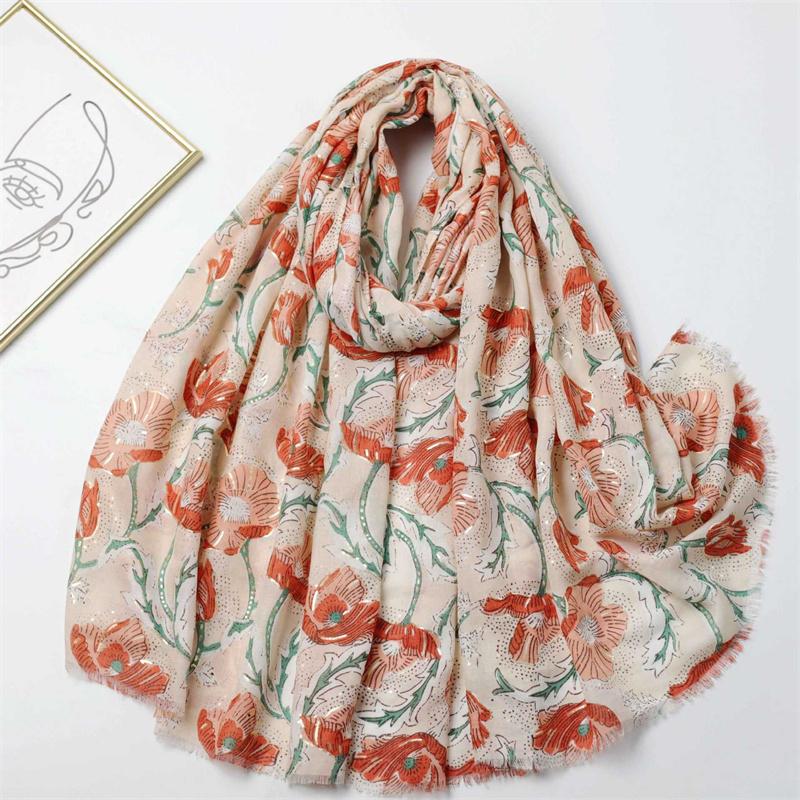 Winter Spain Thin Viscose Scarves Women Glitter Petal Floral Shawls And Wraps Pashmina Stole Bufandas Muslim Sjaal 180*90Cm