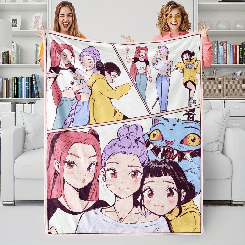 K-Pop Demon Hunters Blanket Girls Boys Plush Throw Blanket Novelty Warm Blanket All Season Gift for Bed Sofa Office Camping Trip