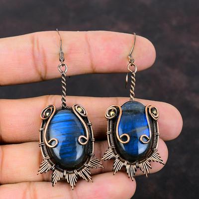 Labradorite Earring Copper Wire Wrapped Earring Dainty Gemstone Handmade Earrings Copper Wire Wrap Jewelry Gift For Women Birthstone Earring