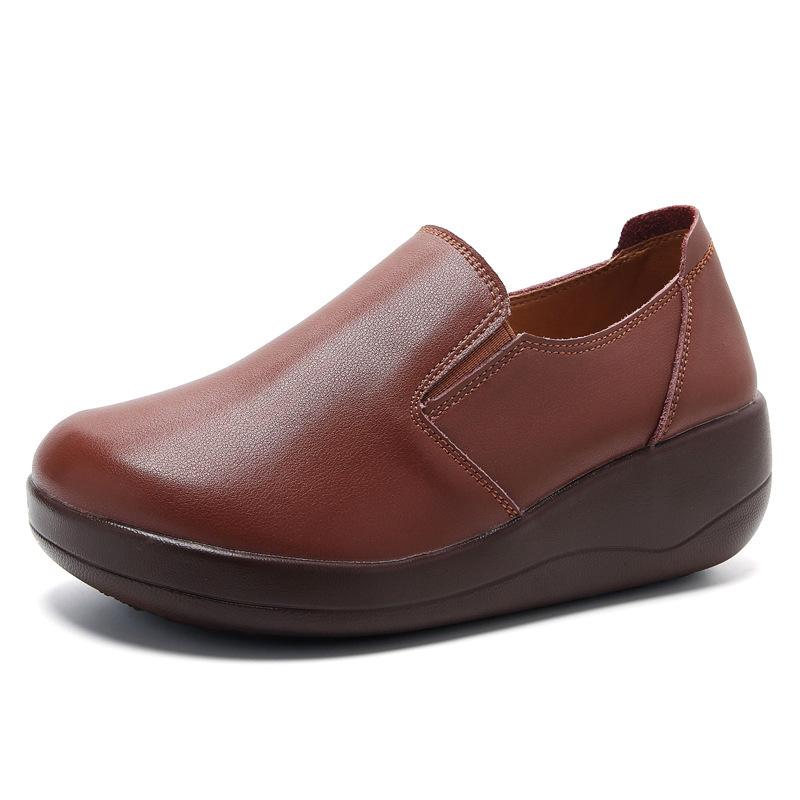 

женские туфли из кожи на толстой подошве, туфли для мамы, туфли-качалки на одной педали, женские маленькие кожаные туфли, клиновидный каблук, туфли-маффины 39 коричневый